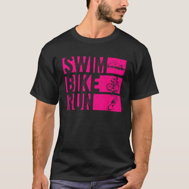 Camiseta Natação Engraçado Triathlon Run Design Men Tri (Frente)