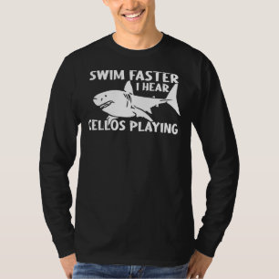 Camiseta Natação Mais Rápido Ouço Cellos Jogando Nadador
