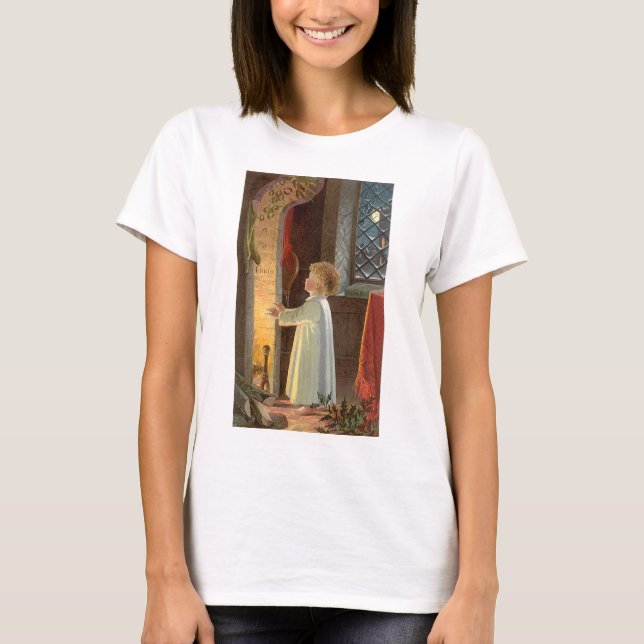 Camiseta Natais vintages, Aquecimento infantil pela Lareira (Frente)