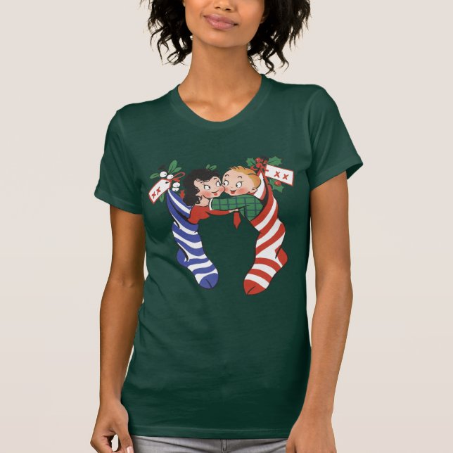 Camiseta Natais vintages com crianças bonitas (Frente)