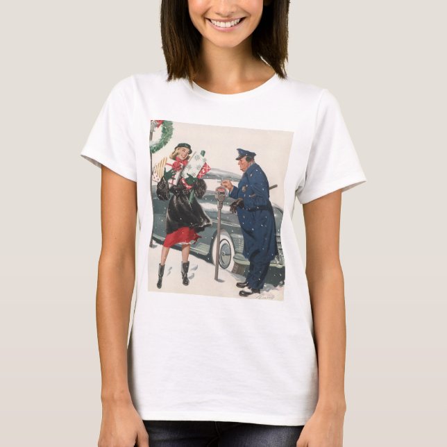 Camiseta Natais vintages, Comprando Presentes Policiais (Frente)
