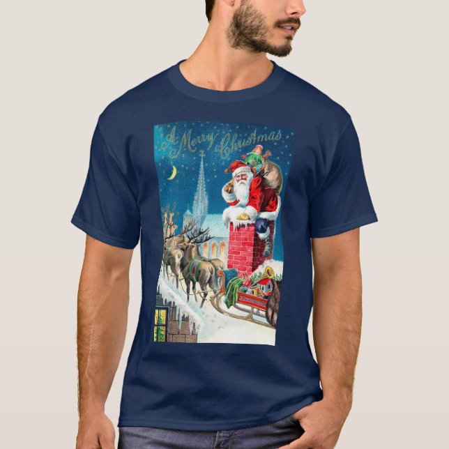 Camiseta Natais vintages do Papai Noel Vitoriano na Chaminé (Frente)