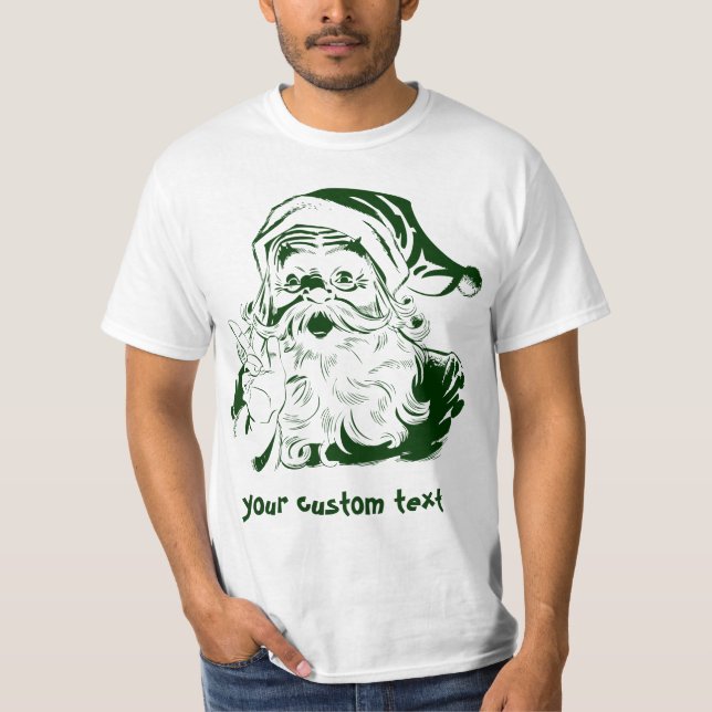 Camiseta Natais vintages, Jolly Papai Noel em Verde (Frente)