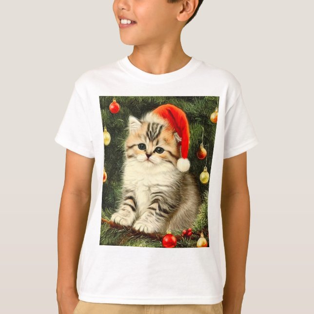 Camiseta Natais vintages Kitten (Frente)