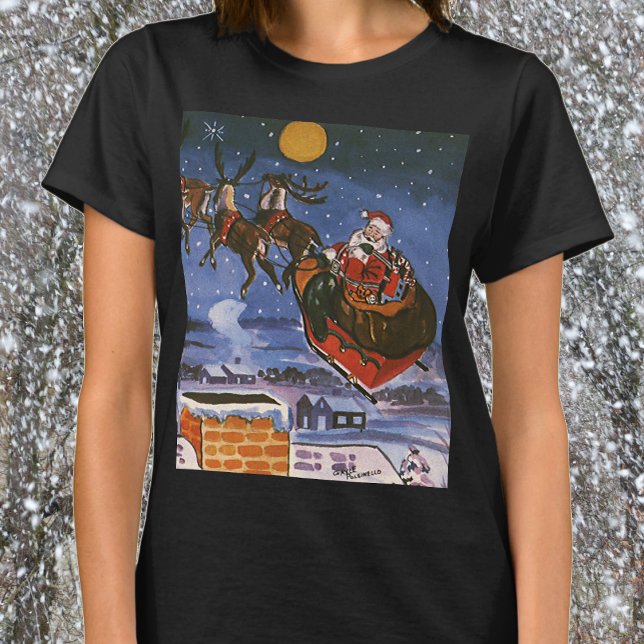Camiseta Natais vintages Papai Noel Voando Sua Altura (Criador carregado)