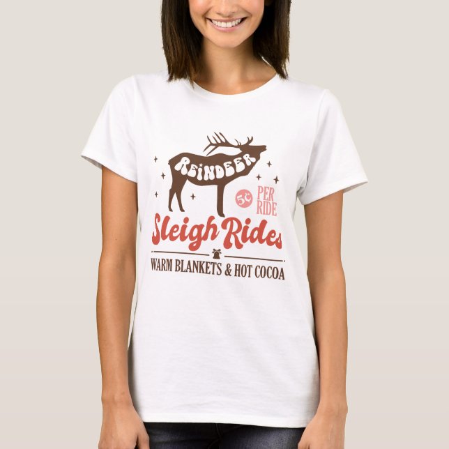 Camiseta Natais vintages para Rena Sleigh (Frente)