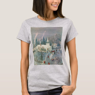 Camiseta Natais vintages, Pessoas indo à Igreja na Neve