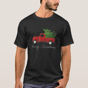 Camiseta natais vintages Pinheiros Em Xmas De Carro Vermelh