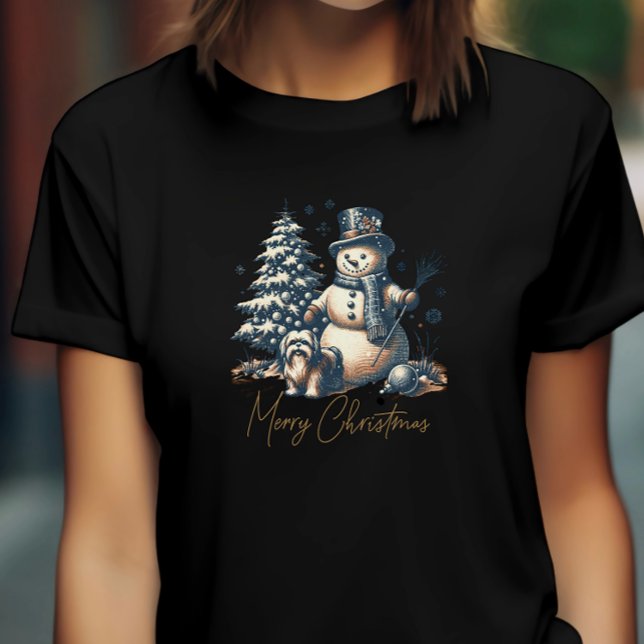 Camiseta Natais vintages Snowman e Dog (Criador carregado)