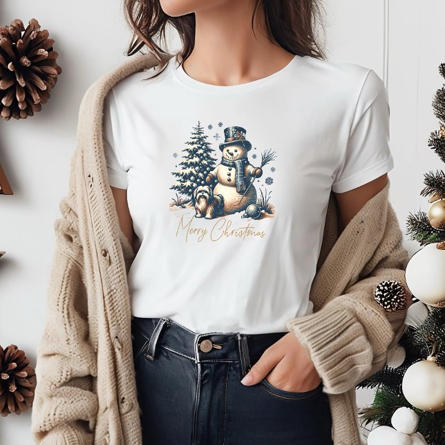 Camiseta Natais vintages Snowman e Dog (Criador carregado)