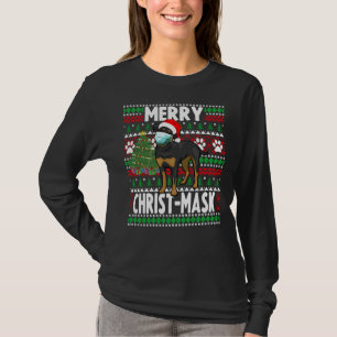 Camiseta Natal 2020 Cão Rottweiler Cachorro Vestindo Máscar