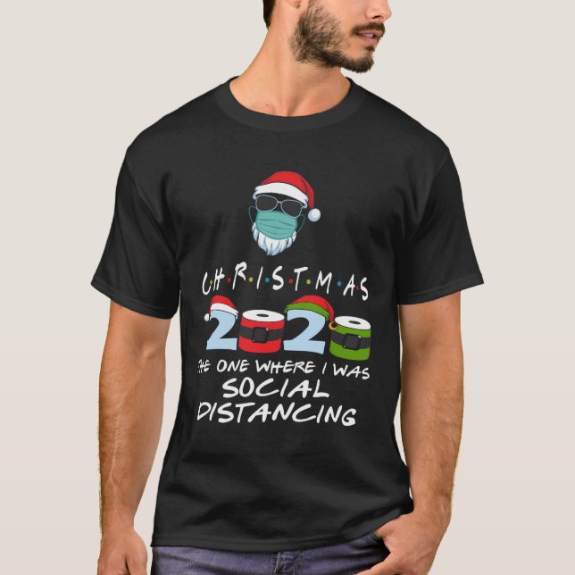 Camiseta Natal 2020 Papais noeis de Quarentena Vestem Másca (Frente)