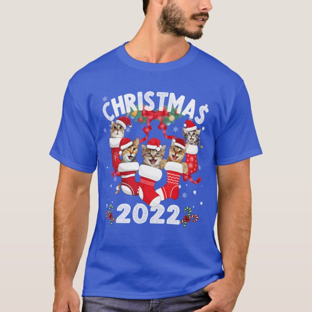 Camiseta Natal 2022 Cats Natal Stocking Family (Frente)