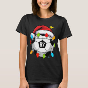 Camiseta Natal 67 Meme Bola de Futebol Chapéu de Papai Noel