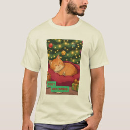Camiseta Natal Aconchegante com um Gato Laranja