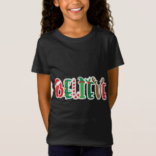 Camiseta Natal Acredita Luzes Santa Hat Candy Candy Elf