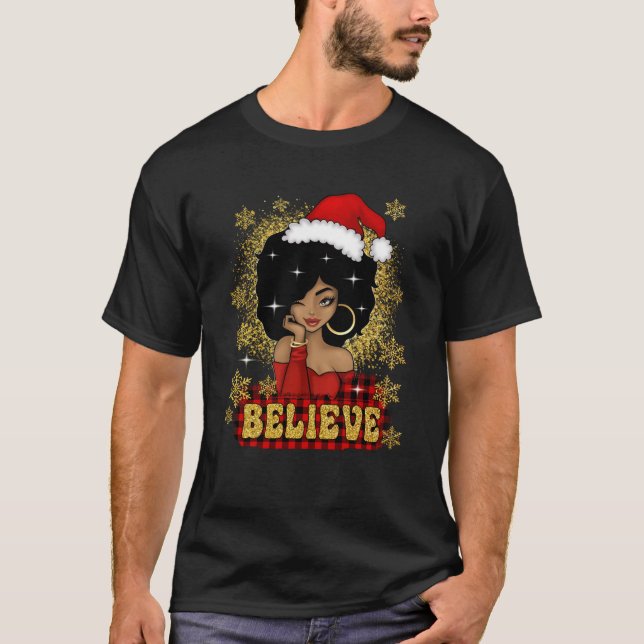 Camiseta Natal Acredita Papais noeis Africanos Negros Ameri (Frente)