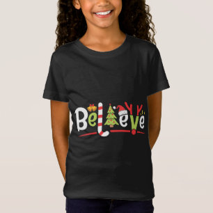 Camiseta Natal Acredite em Santa Hat Árvore Antlers de Nata