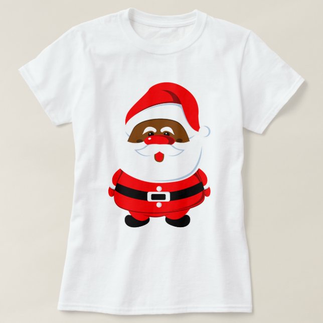 Camiseta Natal afro-americano-negro do Papai Noel (Frente do Design)