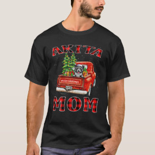 Camiseta Natal Akita Mãe Papai noel Cão de Xadrez de Árvore