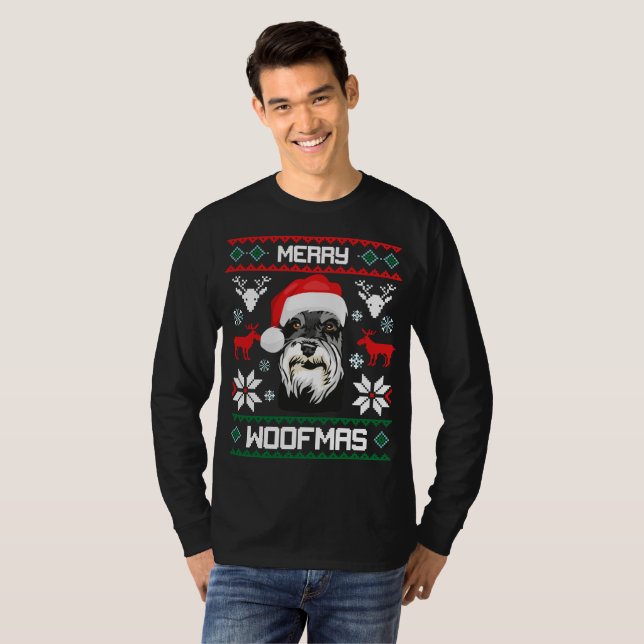 Camiseta Natal alegre de Woofmas do Schnauzer diminuto (Frente Completa)