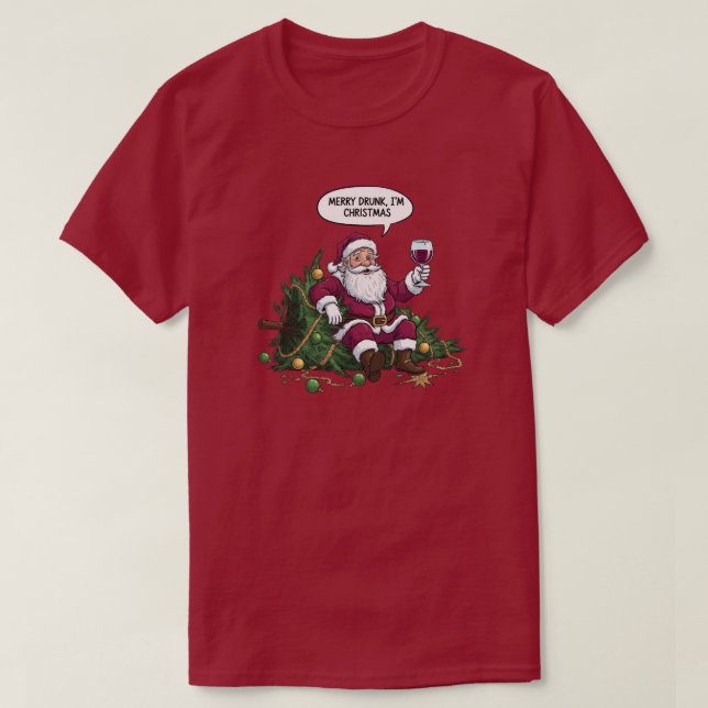 Camiseta Natal Alegre do Papai Noel Bêbado (Frente do Design)