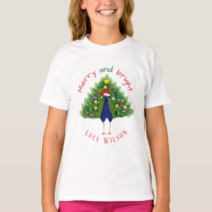 Camiseta Natal Alegre e Brilhante Árvore de Natal Pavão