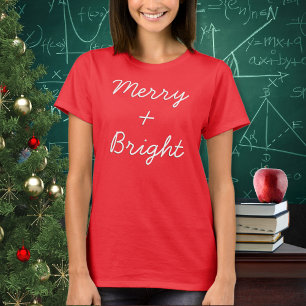 Camiseta Natal Alegre e Brilhante com Sinal de Mais Engraça