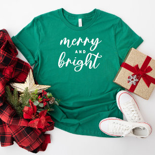 Camiseta Natal Alegre e Brilhante Moderno Verde Feminino