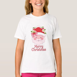 Camiseta Natal Alegre Rosto de Papai Noel Arco Cereja Marga