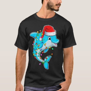 Camiseta Natal Amante de Golfinho - Golfinho Usando Chapéu