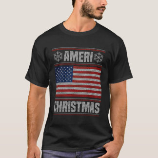 Camiseta Natal Americano Engraçado Bandeira de Natal Americ