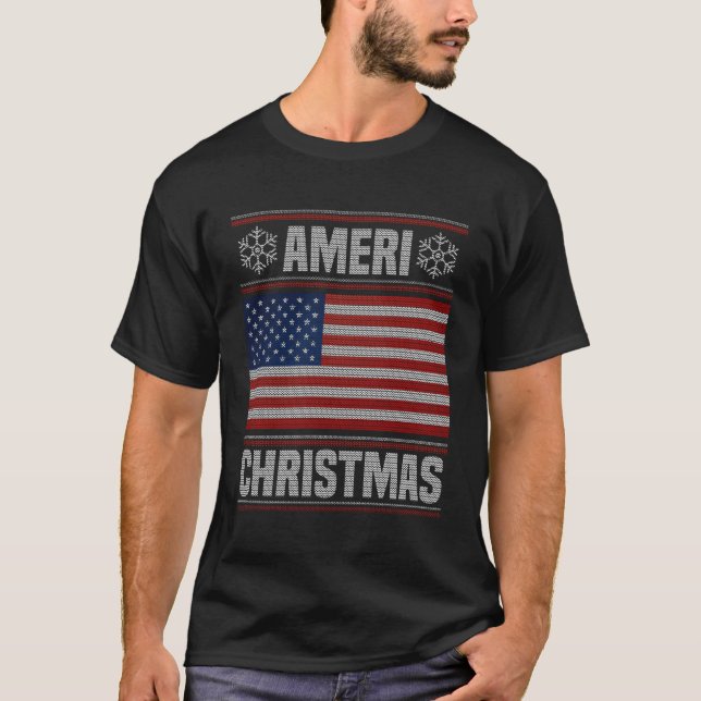 Camiseta Natal Americano Engraçado Bandeira de Natal Americ (Frente)