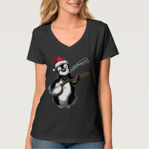 Camiseta Natal Animal Music Guitar Banjo Penguin