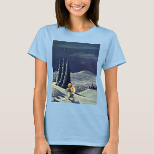 Camiseta Natal Antigo, Anjo da Neve Caminhando com uma Estr