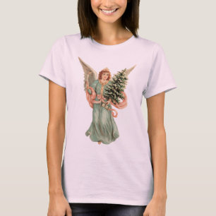 Camiseta Natal Antigo, Anjo Vitoriano com Árvore