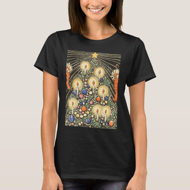 Camiseta Natal Antigo, Árvore com Velas e uma Estrela (Frente)