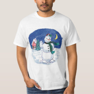 Camiseta Natal Antigo Boneco de Neve Acenando