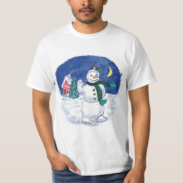 Camiseta Natal Antigo Boneco de Neve Acenando (Frente)