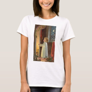 Camiseta Natal Antigo, Criança se Aquecendo pela Lareira