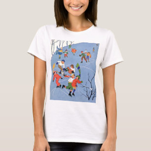 Camiseta Natal Antigo, Crianças Patinando em um Lago