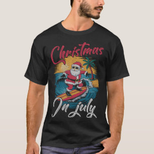 Camiseta Natal Antigo Em Julho Papai Noel Havaiano Surfando