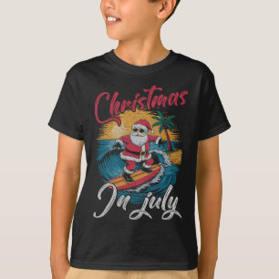 Camiseta Natal Antigo Em Julho Papai Noel Havaiano Surfando
