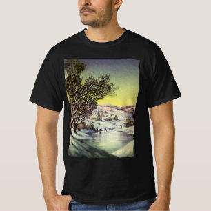 Camiseta Natal Antigo, Lago Congelado com Patinadores no Ge