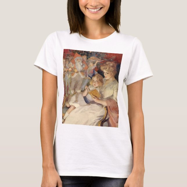 Camiseta Natal Antigo, Mãe Lendo História da Hora de Dormir (Frente)