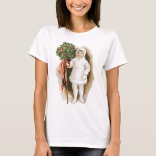 Camiseta Natal Antigo, Menina Vitoriana com Azevinho