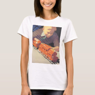 Camiseta Natal Antigo, Menino Brincando com Trem de Brinque