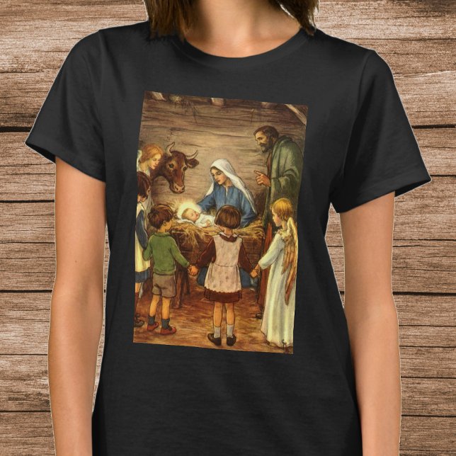 Camiseta Natal Antigo, Natividade Religiosa com o Menino Je (Criador carregado)