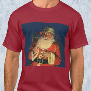 Camiseta Natal Antigo, Papai Noel Alegre com Brinquedos