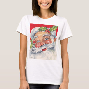Camiseta Natal Antigo, Papai Noel Alegre com seu Chapéu